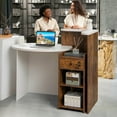 thumbnail image 4 of Costway Front Reception Counter Desk Checkout Office Desk with Open Shelf & Lockable Drawer Brown, 4 of 10
