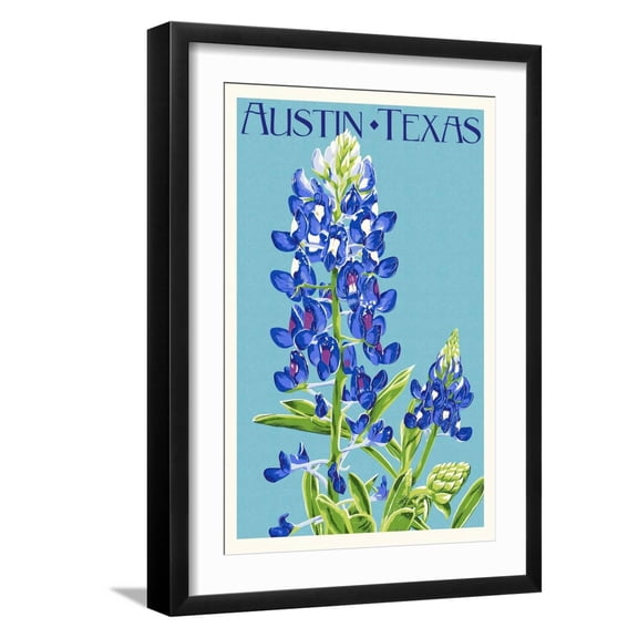 Art.com Austin, Texas - Bluebonnet - Letterpress Art Print by Lantern Press, Black Frame Wall Art, 17" x 23"