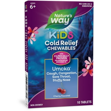 Nature's Way Kids Cold Relief Chewable Tablets, Umcka, Homeopathic, Shortens Colds, Cherry, 10ct