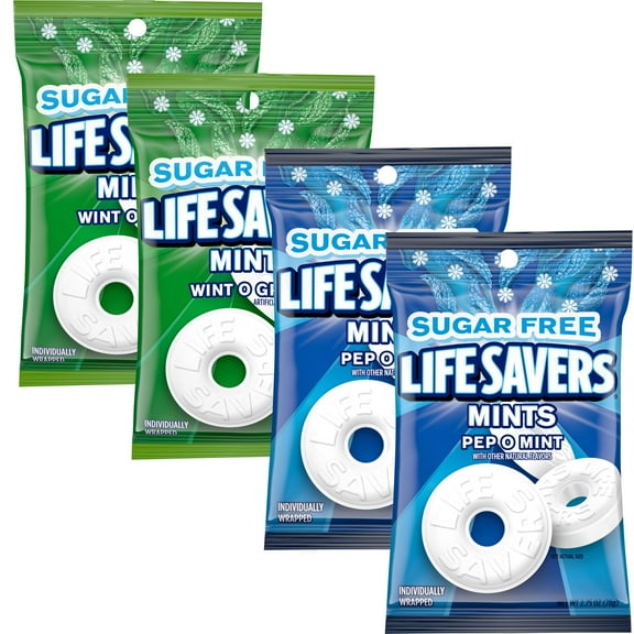 Sugar Free Lifesavers Pep O Mint & Wint O Green Mints, 2.75 Ounce (Pack of 4), Peppermint Breath Mints, Wintergreen Mints