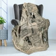 thumbnail image 4 of Clock Soft Flannel Fleece Blanket, Antique Accessories Design Old Fashion Magazine Sewing and Writing Tools Print, Cozy Plush for Indoor and Outdoor Use, 50" x 60", Beige and Black, by Ambesonne, 4 of 5