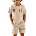 thumbnail image 1 of Fshinging Children Clothes Set Summer Letter Print Shorts Suit Short Sleeve Tops 2 Piece Set Garçon Ensemble Size 5-6 Years, 1 of 5
