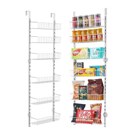 6-Tier Over Door Pantry Organizer - Adjustable Kitchen Cabinet Organizer - Hanging Shelf for Spices, Cans, Laundry - Fits Most Doors