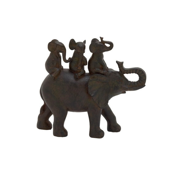 10" x 10" Brown Polyresin Elephant Sculpture, by DecMode