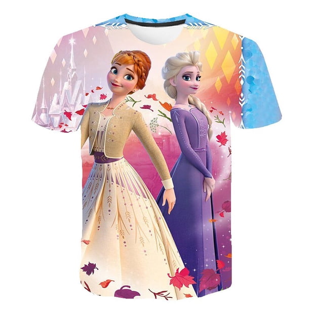 Camisetas Kawaii para niñas, camisetas bonitas con estampado de dibujos animados de Anna Elsa para niños, camisetas de verano, ropa para niñas, camisetas Elsa Frozen de 1 a 14 años y 12 meses Gao Jinjia LED