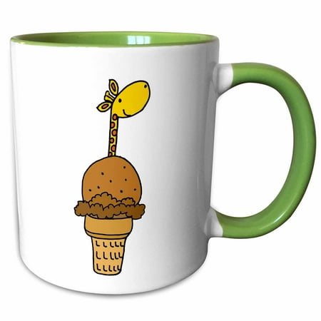 3dRose Funny Giraffe in Chocolate Ice Cream Cone Cartoon - Two Tone Green Mug,