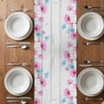 thumbnail image 4 of Table Runner 72 Inches Long for Kitchen Dining, Blue Pink Flowers Dresser Scarf Farmhouse, Dining Table Decorations for Wedding/Parties, Spring Garden Floral Gray Wooden 13 x 72 In, 4 of 8