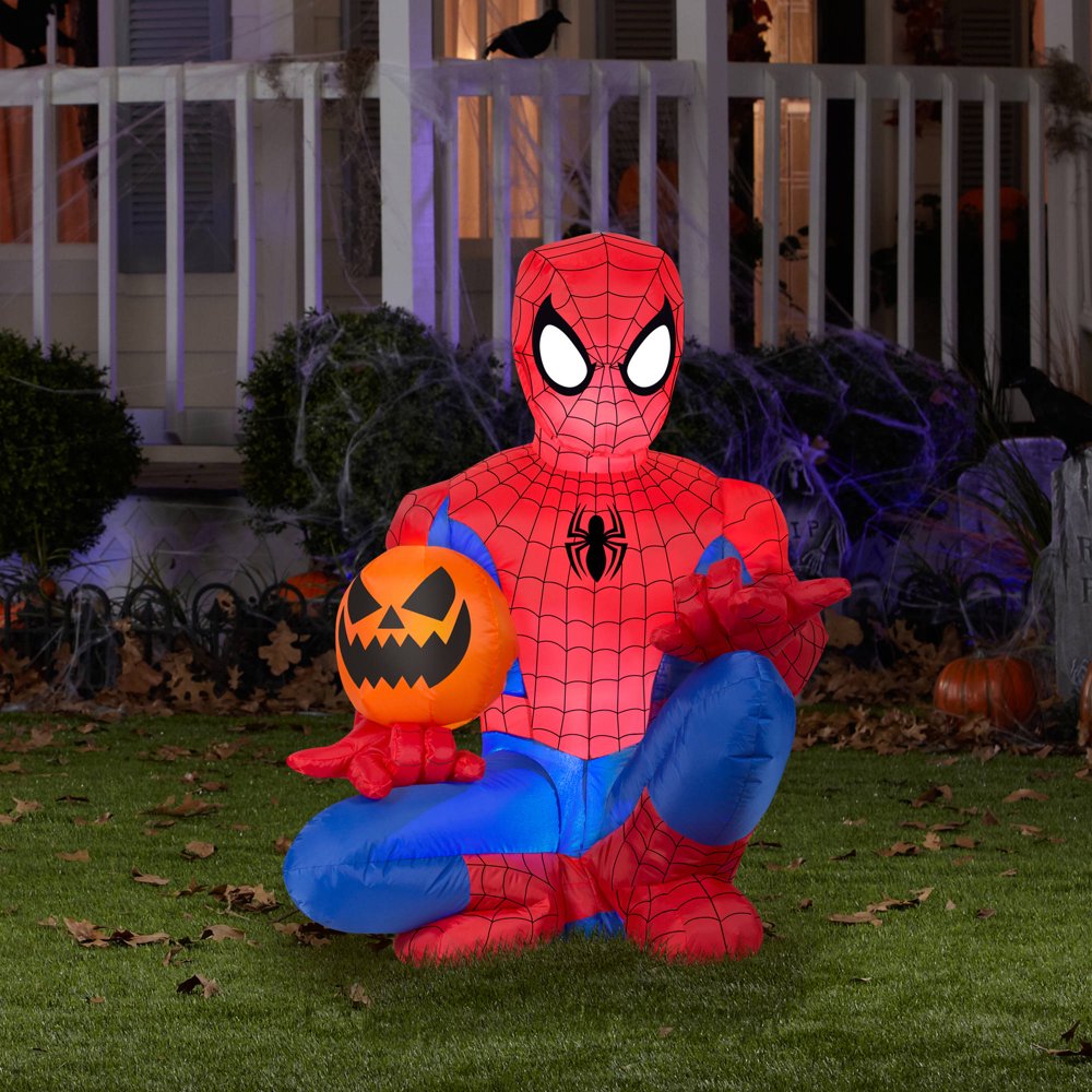 4' Tall Spiderman Holding Pumpkin Halloween Airblown Inflatable