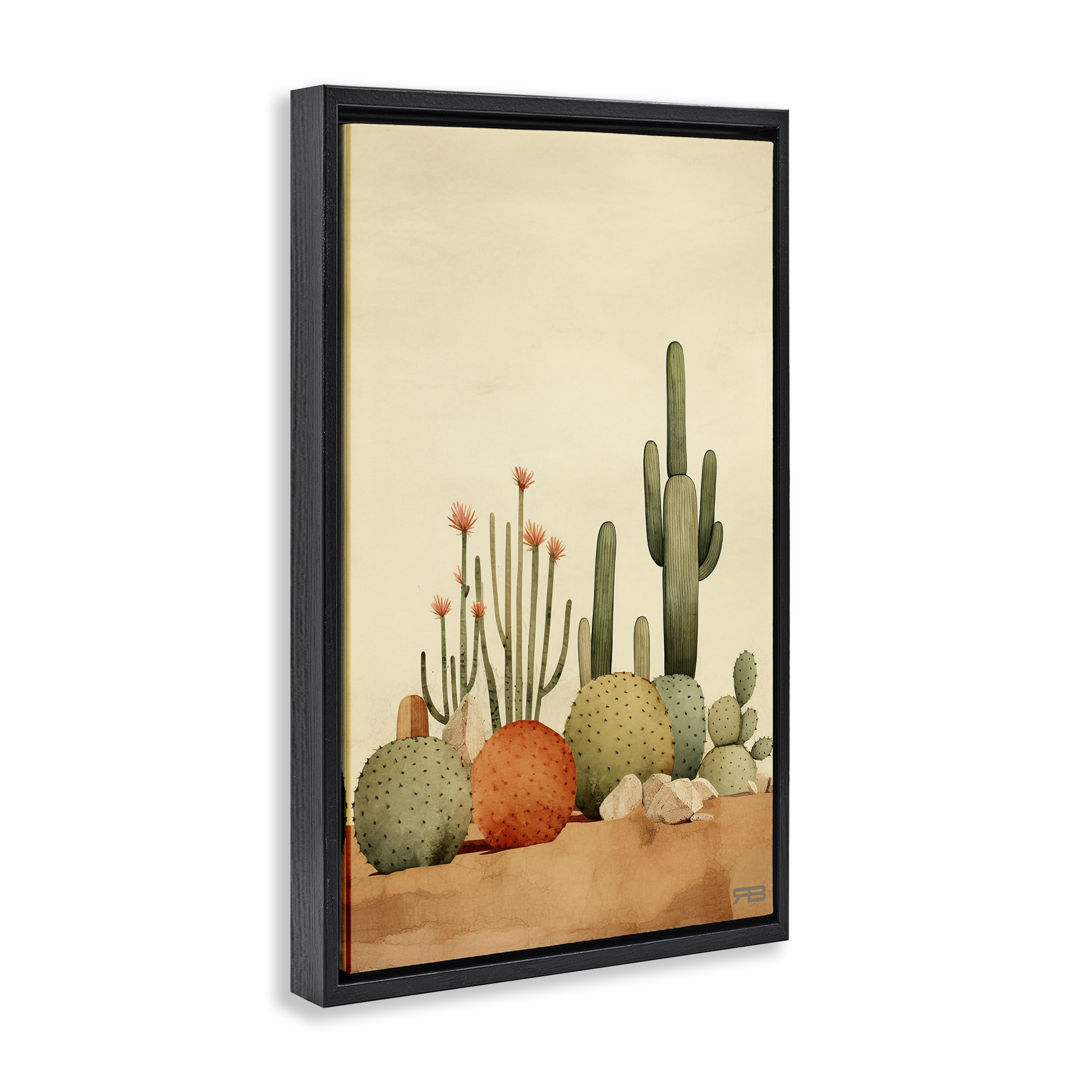 Stupell Industries Desert Cactus Scenery Landscape Painting Black Floater Framed Art Print Wall Art, 17 x 25