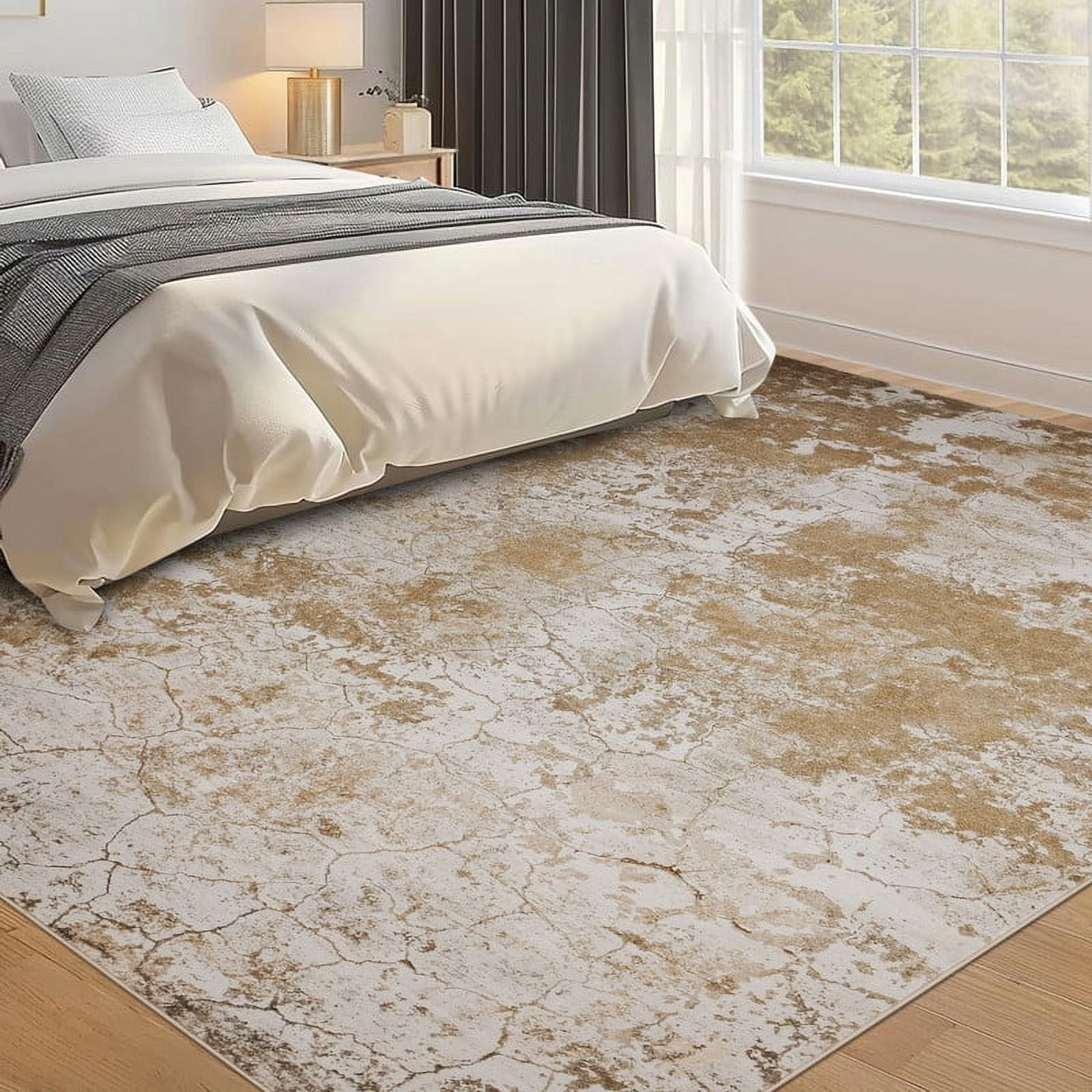 Living Room Area Rugs 6x9 Washable Modern Abstract Large Soft Indoor Rug Neutral Modern Low Pile Carpet for Bedroom Dining Room Apartment Camel