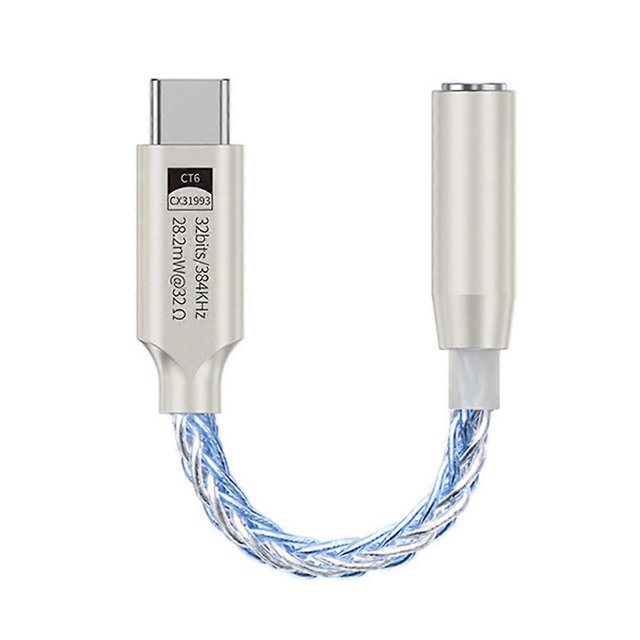 32Bit 384KHz HiFi USB Type C to 3.5mm Audio Adapter Hi-Res Digital Audio Decoder Headphone Jack AUX Converter Blue