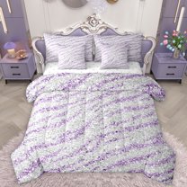 Homewish Abztract Zebra Stripe 7pcs Bedding Comforter Set,Diamond Sequin Print Queen Bedding Sets,Purple Gray Queen Sheet Sets For Girsl Kids,Breathable Home Decor Reversible