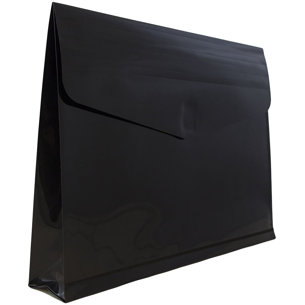 JAM Plastic Hook & Loop Envelopes, 9.8x13x2, 12/Pack, Black, 2 Inch Expansion