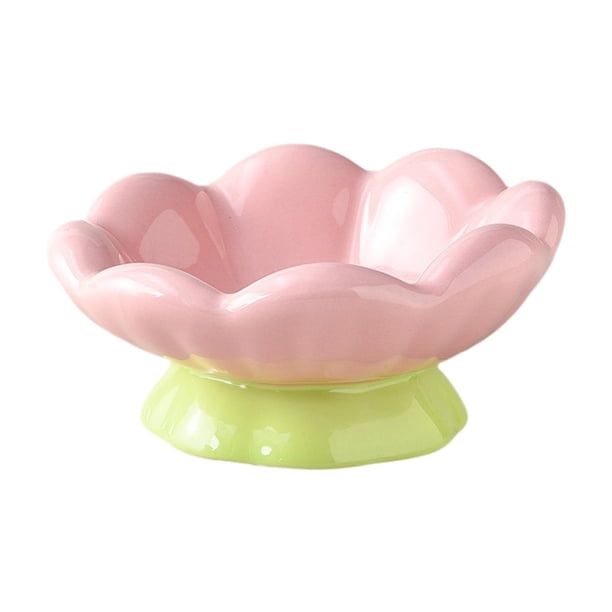 Cuenco para mascotas poco profundo, ancho e inclinado, accesorio de alimentación con forma de flor, diseño elevado. Cuenco poco profundo
