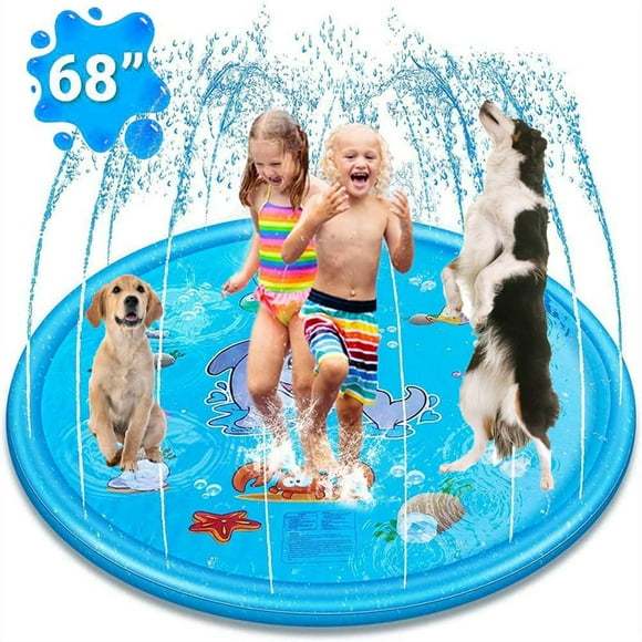 Tophomer Arroseur de 68 Pouces pour Enfants et Chiens, Tapis Anti-Éclaboussures Épaissi Antidérapant pour Piscine, Jouets d'Eau d'Été pour l'Extérieur - Fontaine Amusante pour Cour Arrière, Tapis de Jeu pour Bébés Filles Garçons Enfants Ou Chien de Compagnie, Bleu