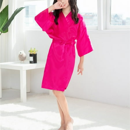 

Leutsin Toddler Baby Kids Girls Solid Silk Satin Kimono Robes hrobe Sleepwear Clothes Coat