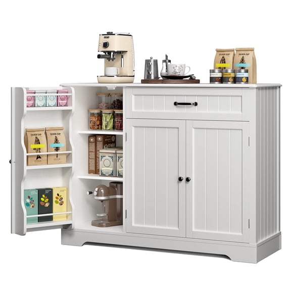Coffee Bar, Lofka 42" Kitchen Storage Cabinet, Sideboard Buffet Cabinet with 8 Shelves, 1 Drawer