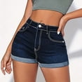 thumbnail image 5 of ClodeEU Women's High Waisted Rolled Cuff Denim Shorts,Casual Stretch Jean Shorts with Pockets A-Blue,Women's Plus L, 5 of 7