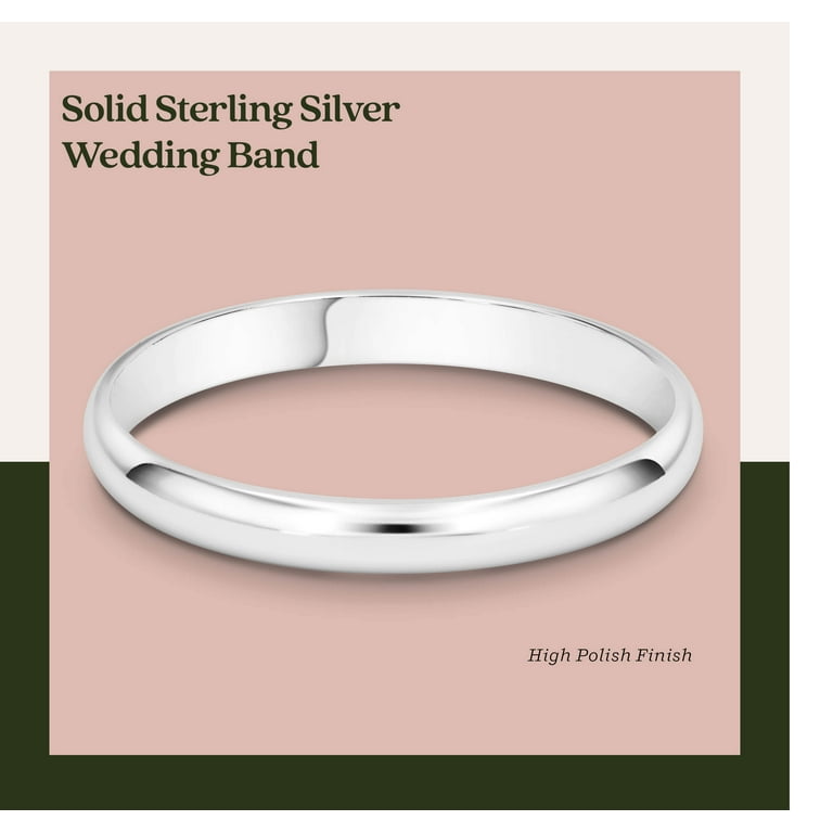Sterling Silver Wedding Band 2mm Men or Women Bridal Ring Size 8 | Polished  Finish | Tarnish Resistant