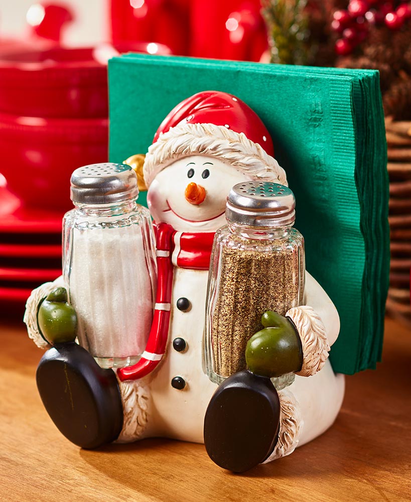 Whimsical Festive Ceramic 2 In 1 Salt N Pepper Shaker and Napkin Holder Kitchen Set (Santa
