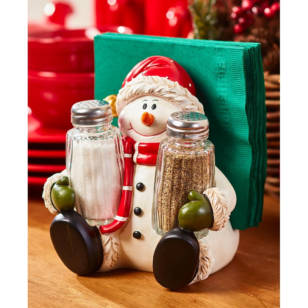 Whimsical Festive Ceramic 2 In 1 Salt N Pepper Shaker and Napkin Holder