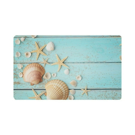 Summer Rub - MKHERT Summer Blue Wooden Seashell Starfish Doormat Rug Home Decor Floor Mat Bath Mat 30x18 inch