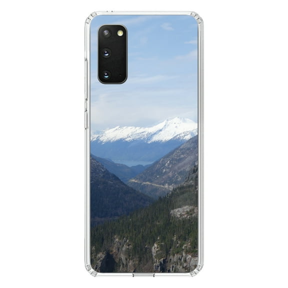 DistinctInk Clear Shockproof Hybrid Case for Galaxy S20 PLUS / 5G (6.7" Screen) - TPU Bumper, Acrylic Back, Tempered Glass Screen Protector - Skagway Alaska Mountains