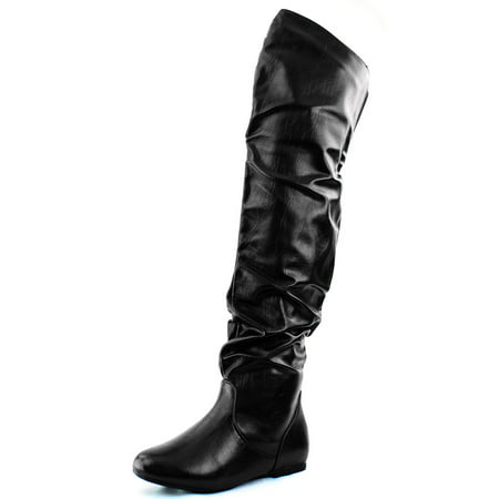 DailyShoes Fashion-Hi Over the Knee Thigh High Boots Black PU, Black Pu, 9 B(M) US