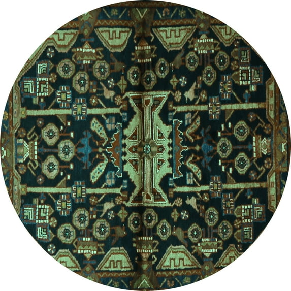 Ahgly Company Machine Washable Indoor Round Persian Turquoise Blue Traditional Area Rugs, 8' Round
