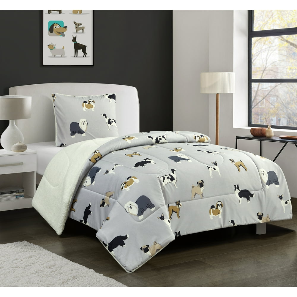 Mainstays Dog Cozy Flannel Reverse to Super Soft Sherpa Comforter Set