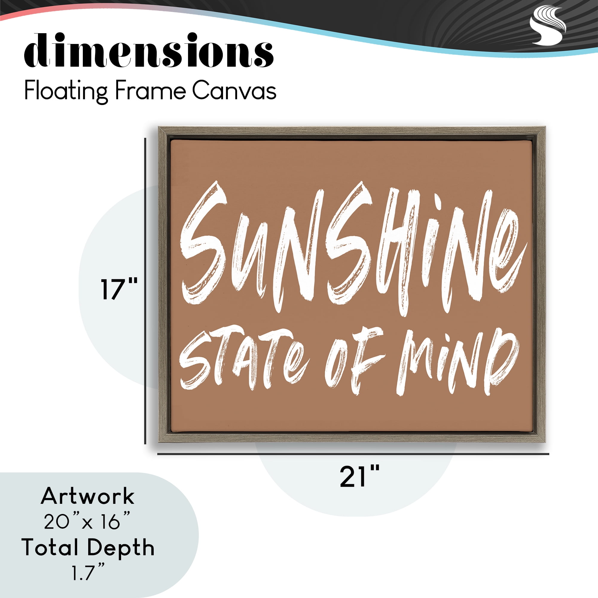 Summery Sunshine State Of Mind Brown Framed Floater Canvas Wall Art, design by Lettered and Lined