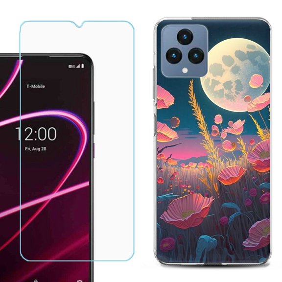 OneToughShield ® for T-Mobile Revvl 6x 5G Shockproof Phone Case, with Tempered Glass Screen Protector - Moon Poppies