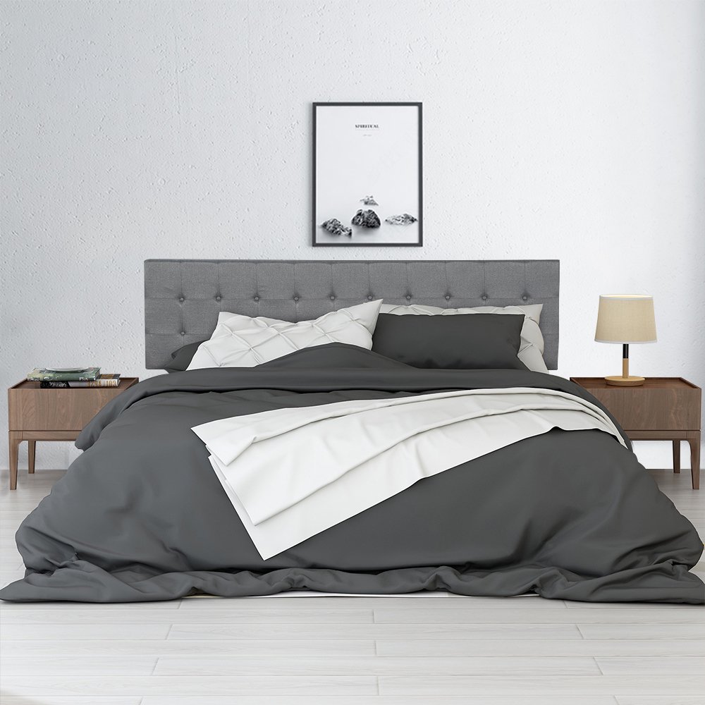 Gray Bed Frame, Modern HighEnd King Size Bed Frame with Headboard