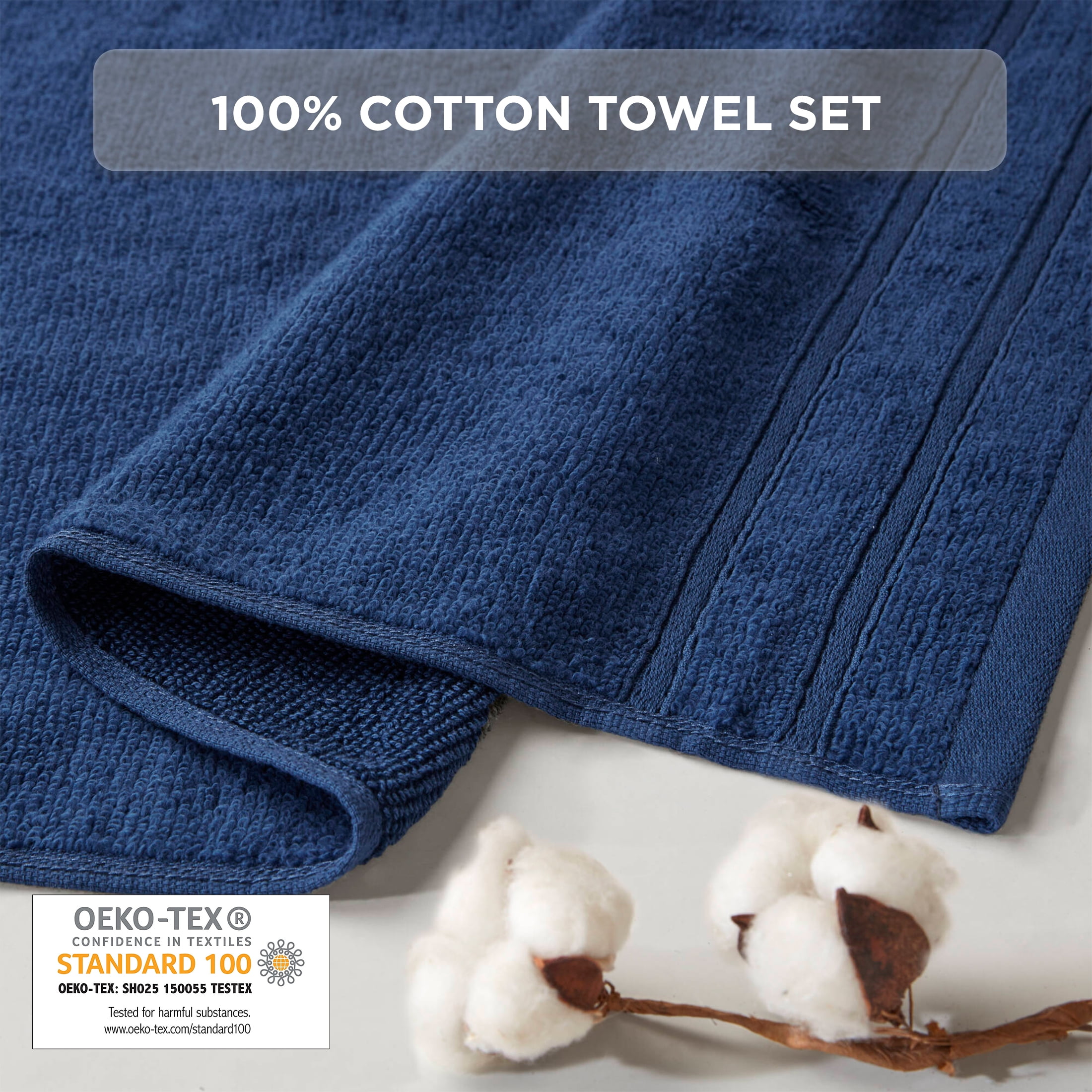 Regency Heights 12-Piece Quick Dry Cotton Bath Towels, Soft & Ultra Absorbent, Indigo, Standard Towel Set