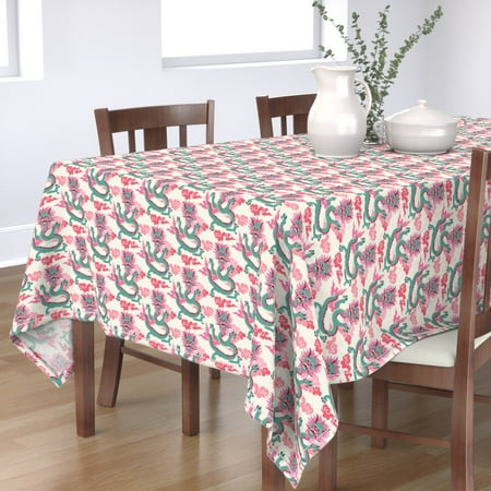 

Cotton Sateen Tablecloth 70 x 108 - Dragon Colourful Chinoiserie Pink Green Clouds Chinese Aqua Inspired Year Lunar Print Custom Table Linens by Spoonflower