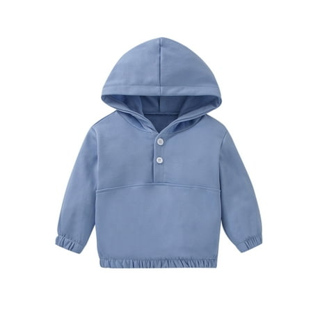 

Sunisery Kids Toddler Girls Boys Hooded Tops Solid Color Long Sleeve Pullover with Buttons Autumn Sweatshirt Blue 18-24 Months