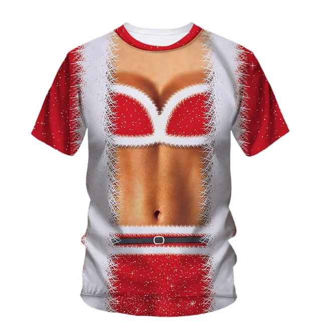 Camiseta de línea ancha para hombre, dos disfraces falsos de Hip-Hop para fiesta anual, Carnaval y Navidad, figura interesante e innovadora, Top con cuello redondo en 3d
