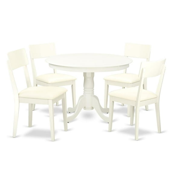 East West Furniture Hartland 5-piece Wood Dining Set with Leather Seat in White