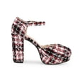 thumbnail image 3 of BLISSFUL STEP Women's Plaid Platform Ankle Strap Block Heel Mary Janes Pumps Red Black 9, 3 of 5