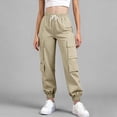 thumbnail image 5 of Endives Cargo Pants For Women Baggy Wide Leg Pant High Waisted Joggers Athletic Trousers Cuffed Pants With Pockets Beige, 5 of 7