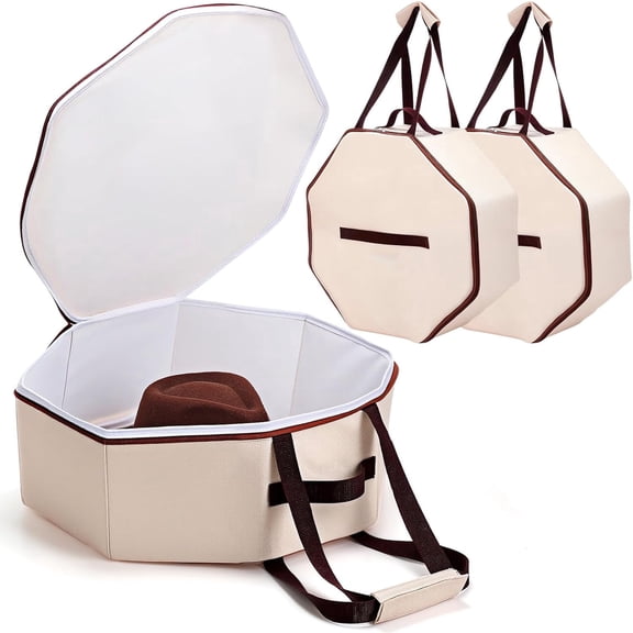 2 Pcs Cowboy Hat Box for Storage Collapsible Sturdy Cowboy Hat Case with Handle for Men and Women Travel Storage Organizer Large Cap Bag for Closet (White)