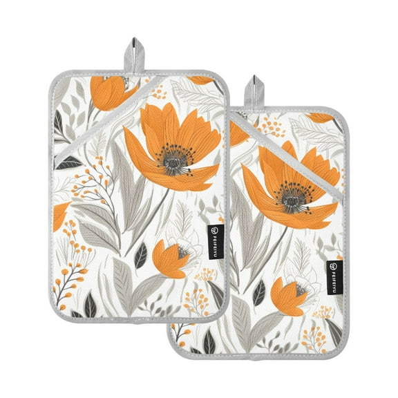 ALAZA Flowers Orange Pot Holders Set of 2 Heat Resistant Kitchen Oven Mitts