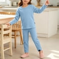 thumbnail image 3 of Fancifize Girls Boys Ribbed Lounge Sets Casual Long Sleeve Shirts Straight Leg Pants 2 Piece Loungewear Outfits, 3 of 6