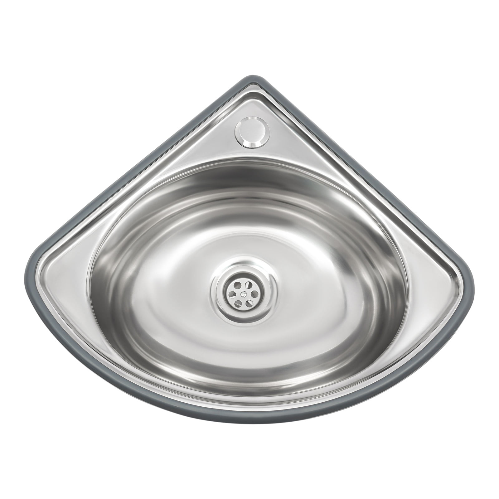 Modern Stainless Steel Small Wall Mount Corner Bathroom Sink W/Overflow Triangle for Homes, Restaurants