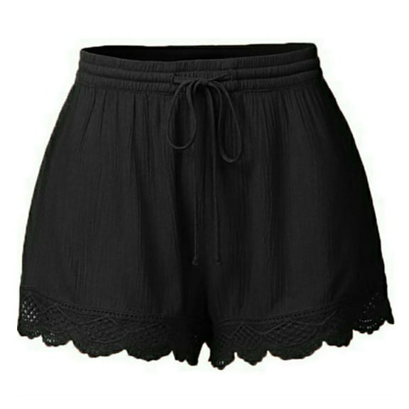 Hienoo Women's Lace Trim Casual Shorts Juniors High Waist Drawstring Shorts, Sizes S-5XL