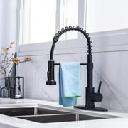 PHANCIR Kitchen Faucet with Pull Down Sprayer, Commercial Spring Kitchen Sink Single Handle Pull Out Sink Faucets with Deck Plate Suit to 1 or 3 Holes Matte Black