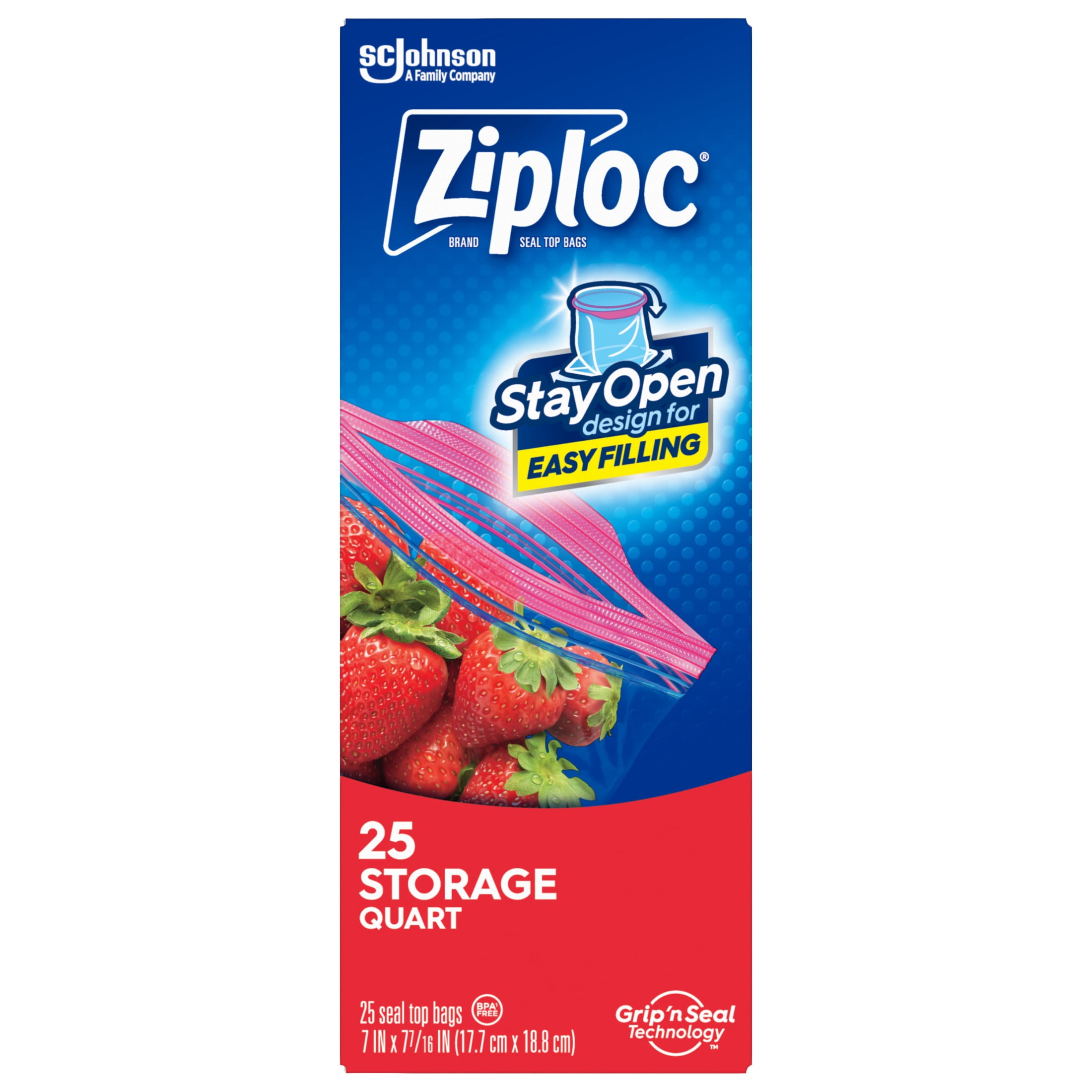 (4 pack) Ziploc Brand Food Storage Bags, School Supplies, with Grip 'n Seal Technology, Zipper, Quart, 25 Count