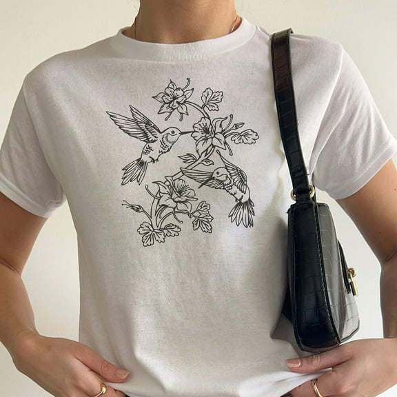 DOPASHIRT Hummingbird Shirt Trendy 90S Downtown Girl Preppy Clothing Botanical Bird Tshirt Graphic Tee Summer Shirt Fairycore Unisex S-5XL Hot Trending Shirt, Vintage Birthday Gift