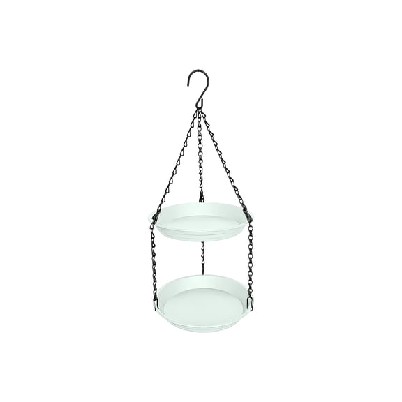 Hanging 2-Tier Bird Feeder & Bird Bath, Outdoor Wild Bird Feeder With 2-In-1 Feeding & Bathing Design, All-Weather Bird Waterer & Seed Feeder With Sturdy Metal Hook &