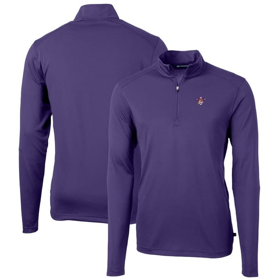 Men's Cutter & Buck Purple ECU Pirates Virtue Eco Pique Recycled Quarter-Zip Pullover Top